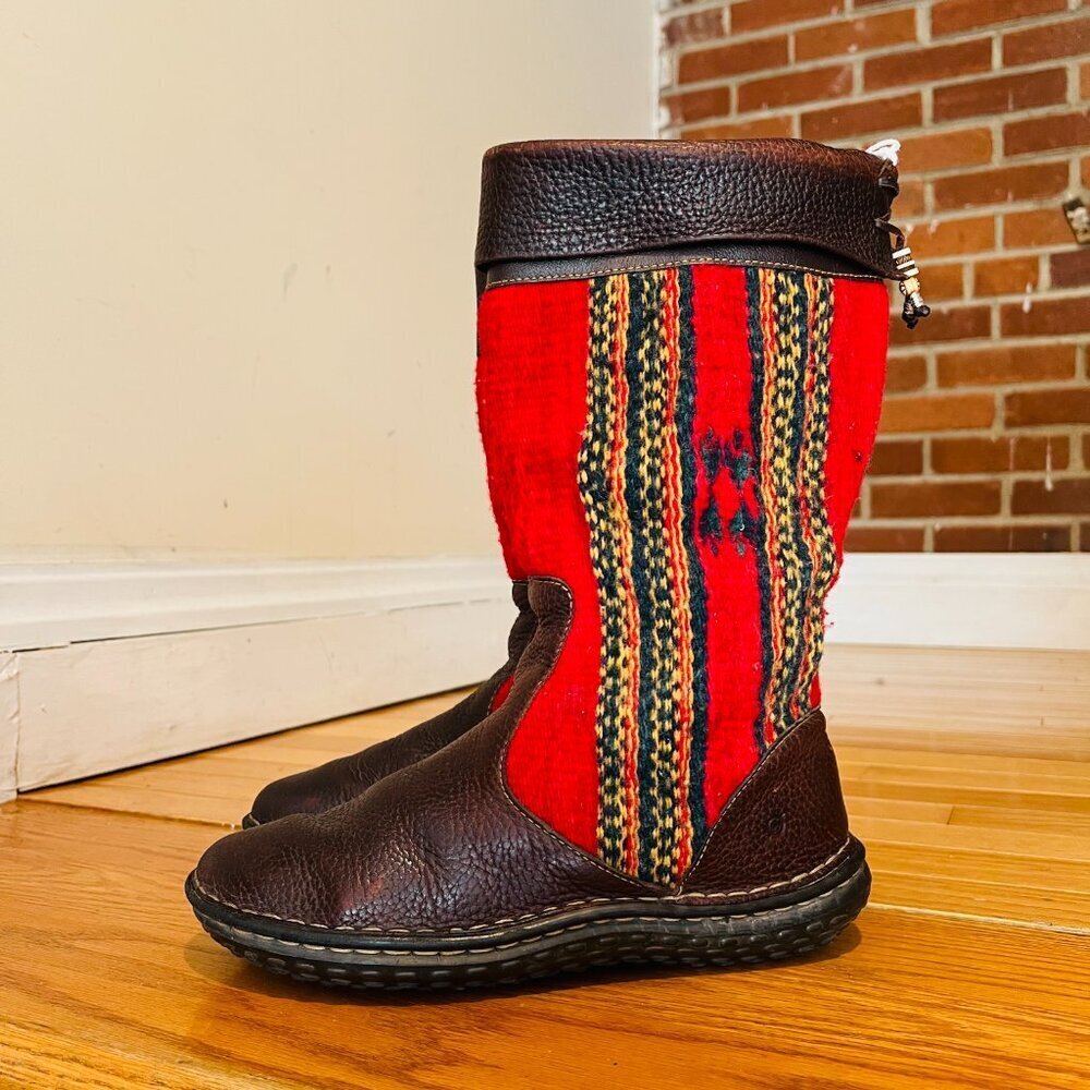 Born Tizoc Indian Blanket Wool Brown Leather Size 9.5 Mid Calf Fashion Boots - Picture 6 of 16